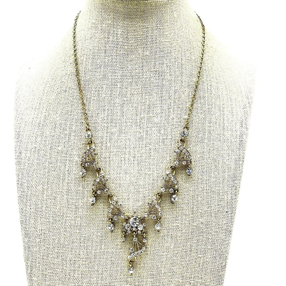 Vintage VCLM Gold Tone Rhinestone Fringe Necklace Signed